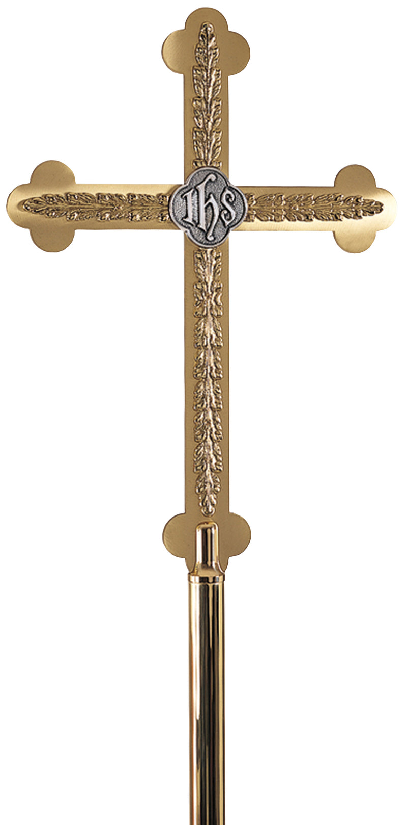 Budded Brass Processional Cross with Filigree and IHS Monogram | Koley's Inc.