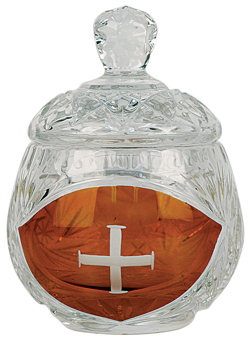 Ablution Cup with Cover, Cut Crystal with Cross, 3 oz. | Koley's Inc.