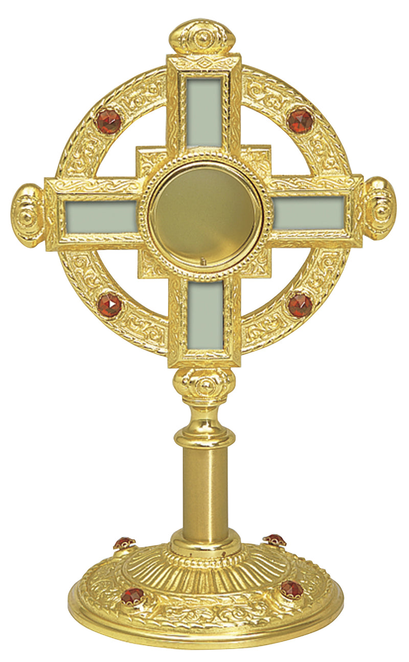 24K Gold Plated Reliquary with 8 Stone Settings | 13" H | K-122 | Koley's Inc.