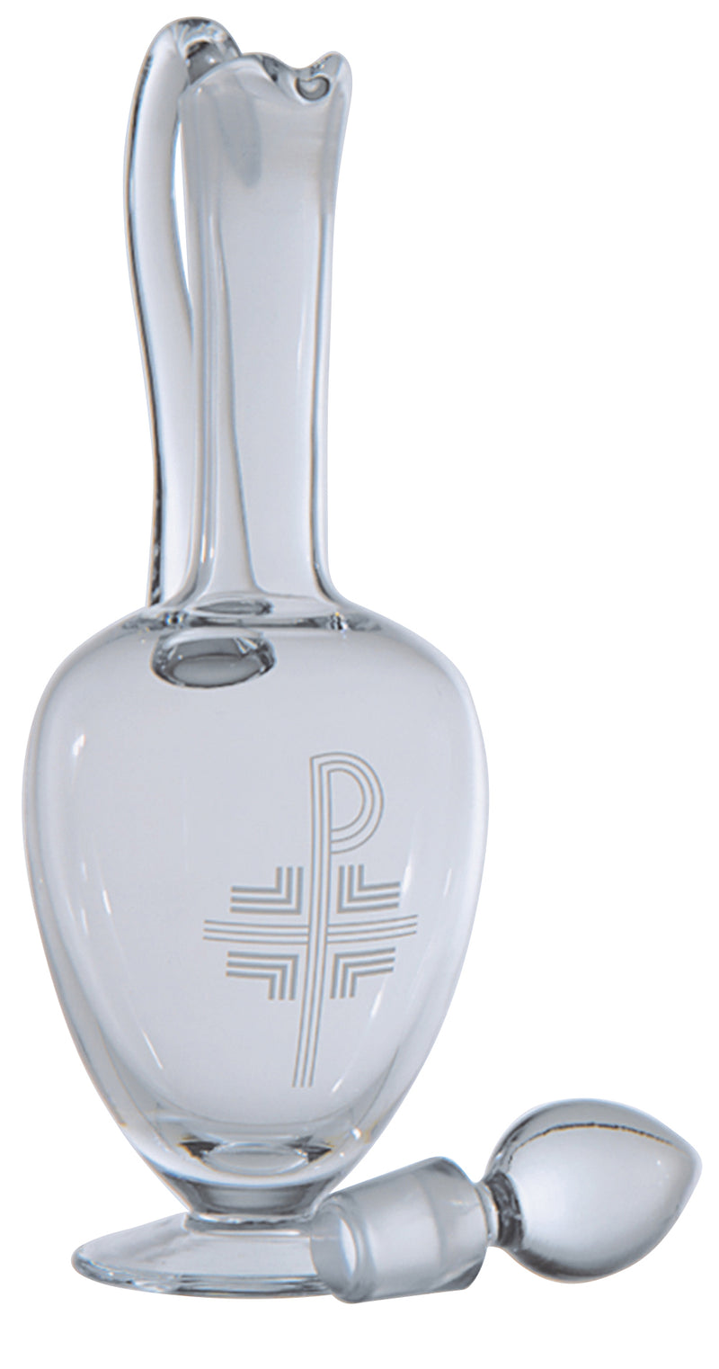 Glass Flagon 14.75 inch Chi-Rho Engraved Motif 25 oz with Stopper | Koley's Inc.
