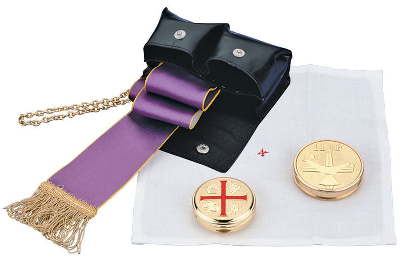 Liturgy Set | Leather Case, Pyx, Oil Stock, Linen and Reversible Stole | K-129 | Koley's Inc.