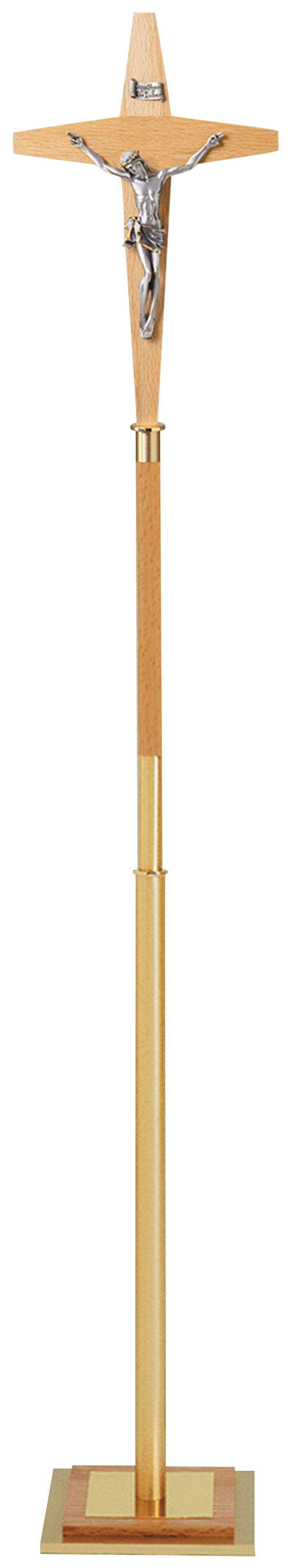 Oak and Satin Brass Processional Crucifix | Koleys Inc.