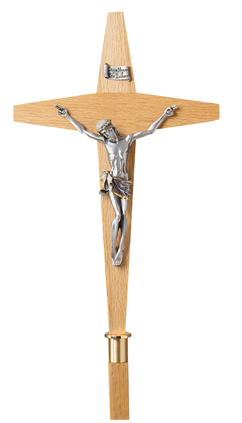 Oak and Satin Brass Processional Crucifix | Koleys Inc.