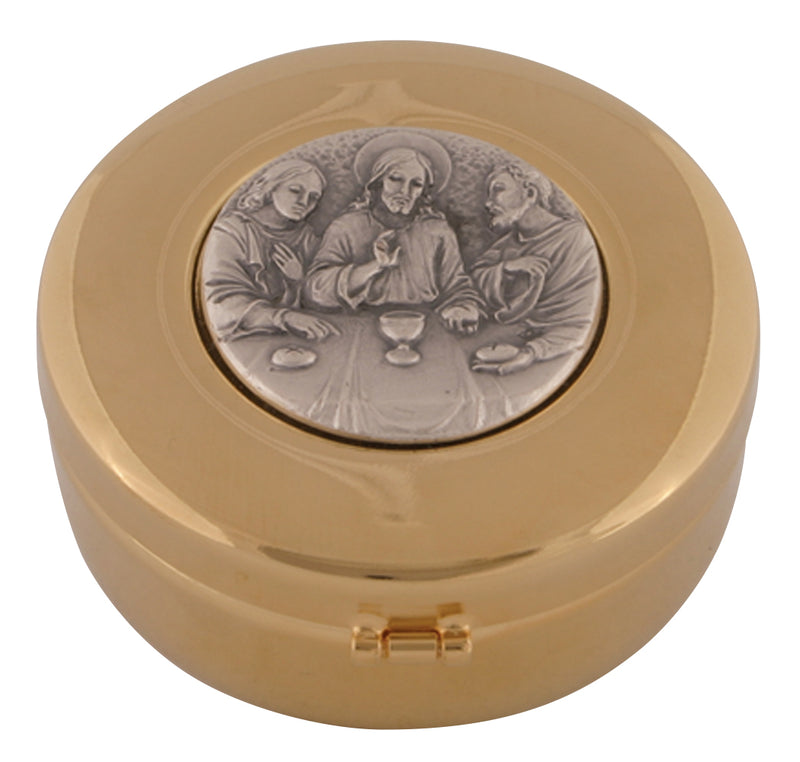 Hospital Pyx, 24K Gold Plated with Oxidized Silver Medallion, 60-Host | Koley's Inc.