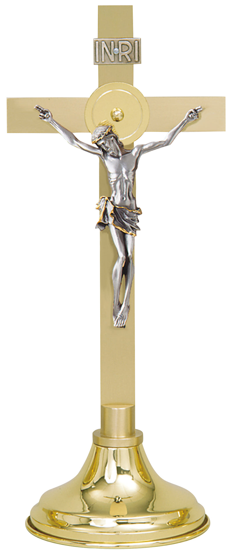 Solid Brass Two-Tone Altar Crucifix with Oxidized Silver Corpus | 15" H | Koley's Inc.