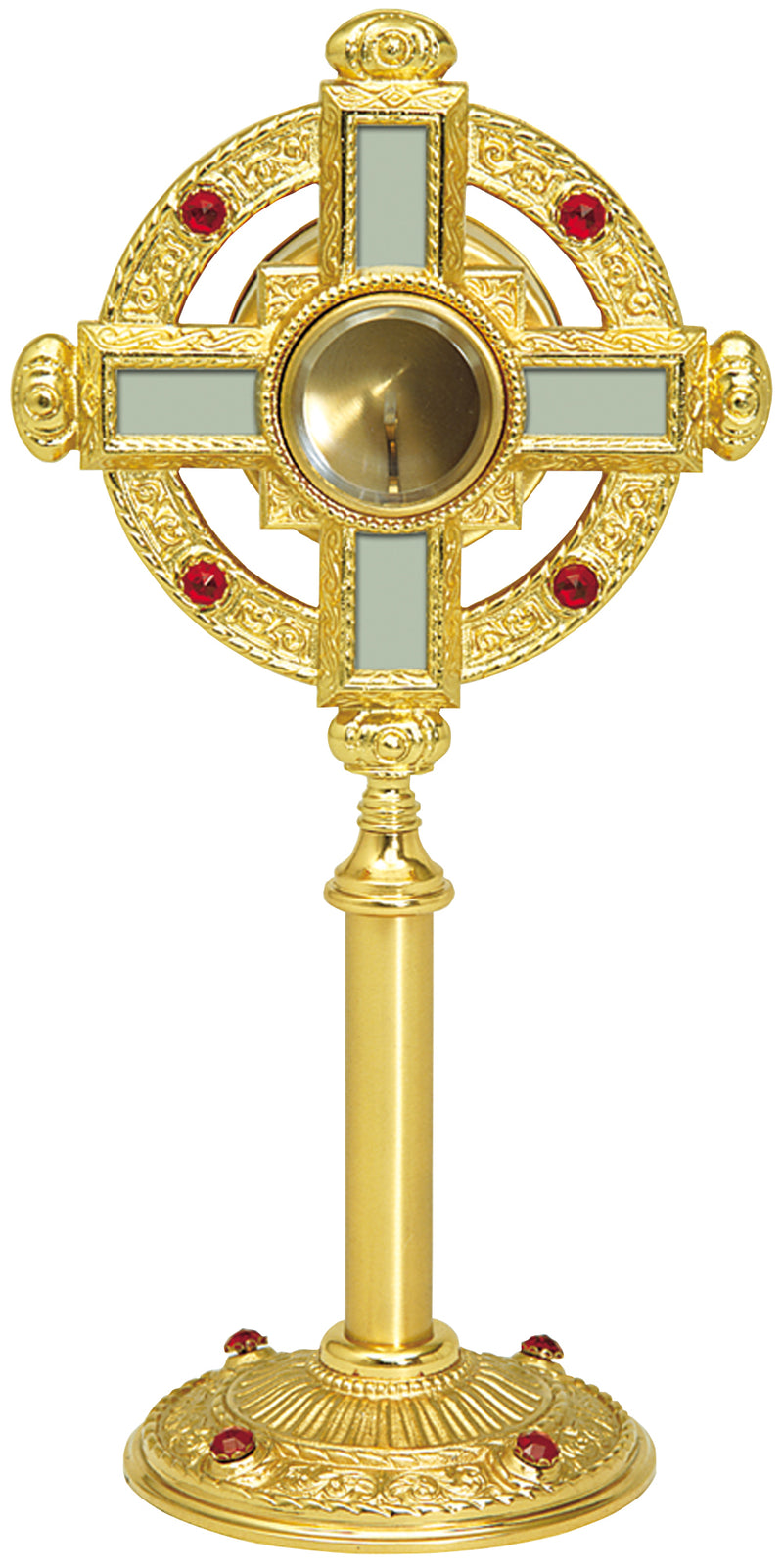 Gold Plated Monstrance with Ruby Stones and Cross | Koley's Inc.