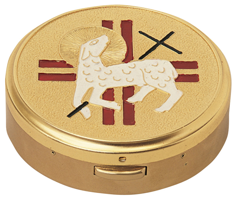 Hospital Pyx, Hinged Cover with Enameled Lamb and Cross, 60-Host Cap | Koley's Inc.