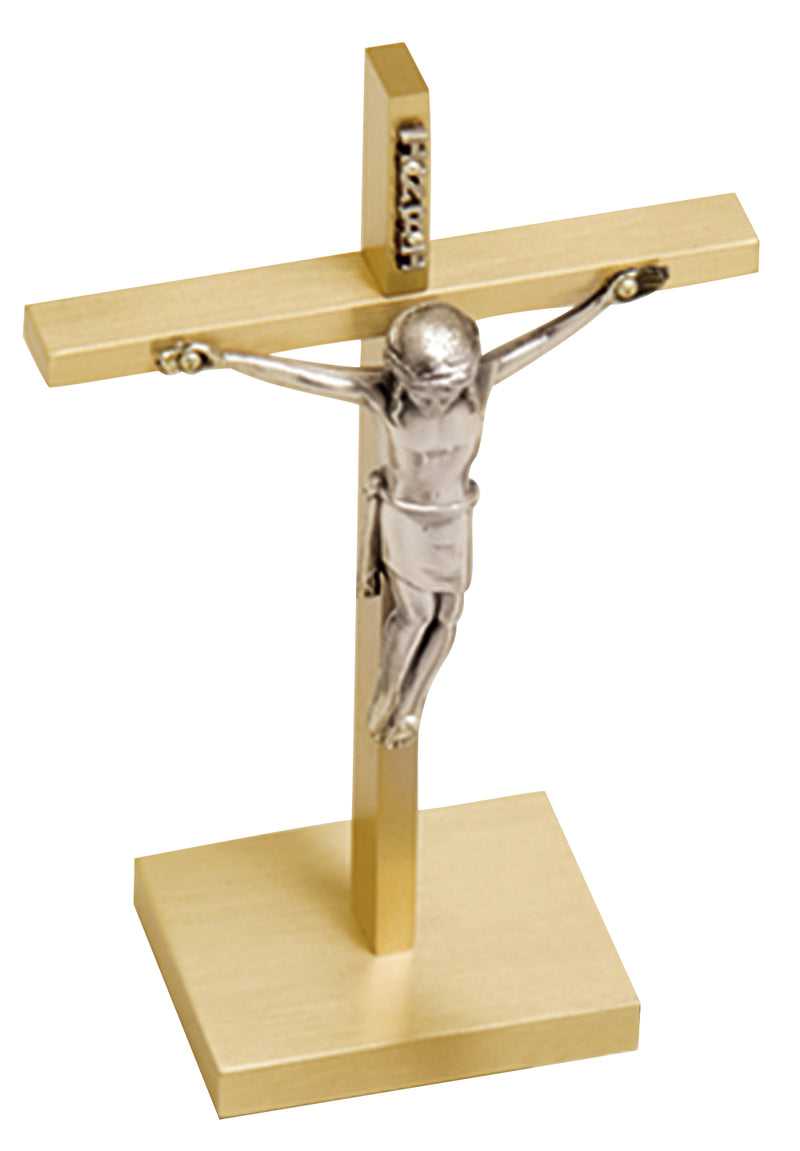 Brass Satin Finish Altar Crucifix with Oxidized Silver Corpus | 6-1/2" H | Koley's Inc.