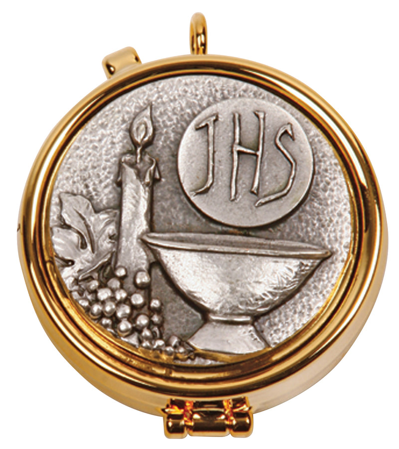 Pyx, 24K Gold Plated with IHS and Chalice Medallion, 7-Host Cap | Koley's Inc.