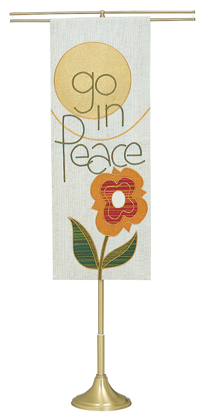 Satin Brass Processional Banner Stand, Easy-Attach Double Cross Arm | Koley's Inc.
