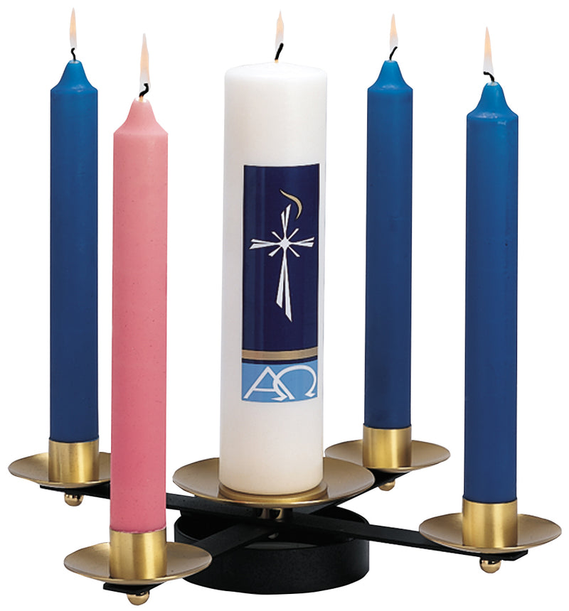 Wrought Iron Advent Wreath with Brass Sockets and Bobeches | 18" Diameter | K-177