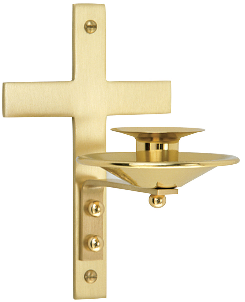 Brass Two-Tone Satin & Bright Dedication Candle Bracket, Latin Cross, 6-1/2" x 4", 5" Extension | Koley's Inc.