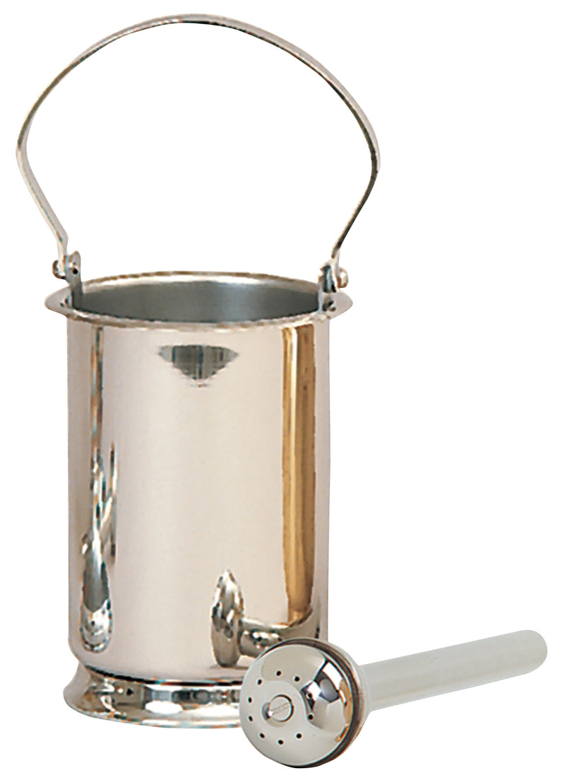 Holy Water Pot and Sprinkler, All Stainless Steel, 6-1/2" | Koley's Inc.