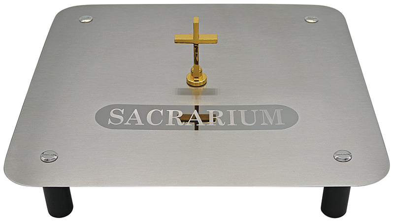 Sacrarium Cover, Stainless Steel with 24K Gold Plated Cross, 16" x 16" | Koley's Inc.