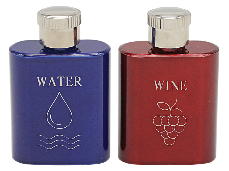Stainless Steel Cruets, Engraved Water & Wine, 1 oz., Pair | Koley's Inc.