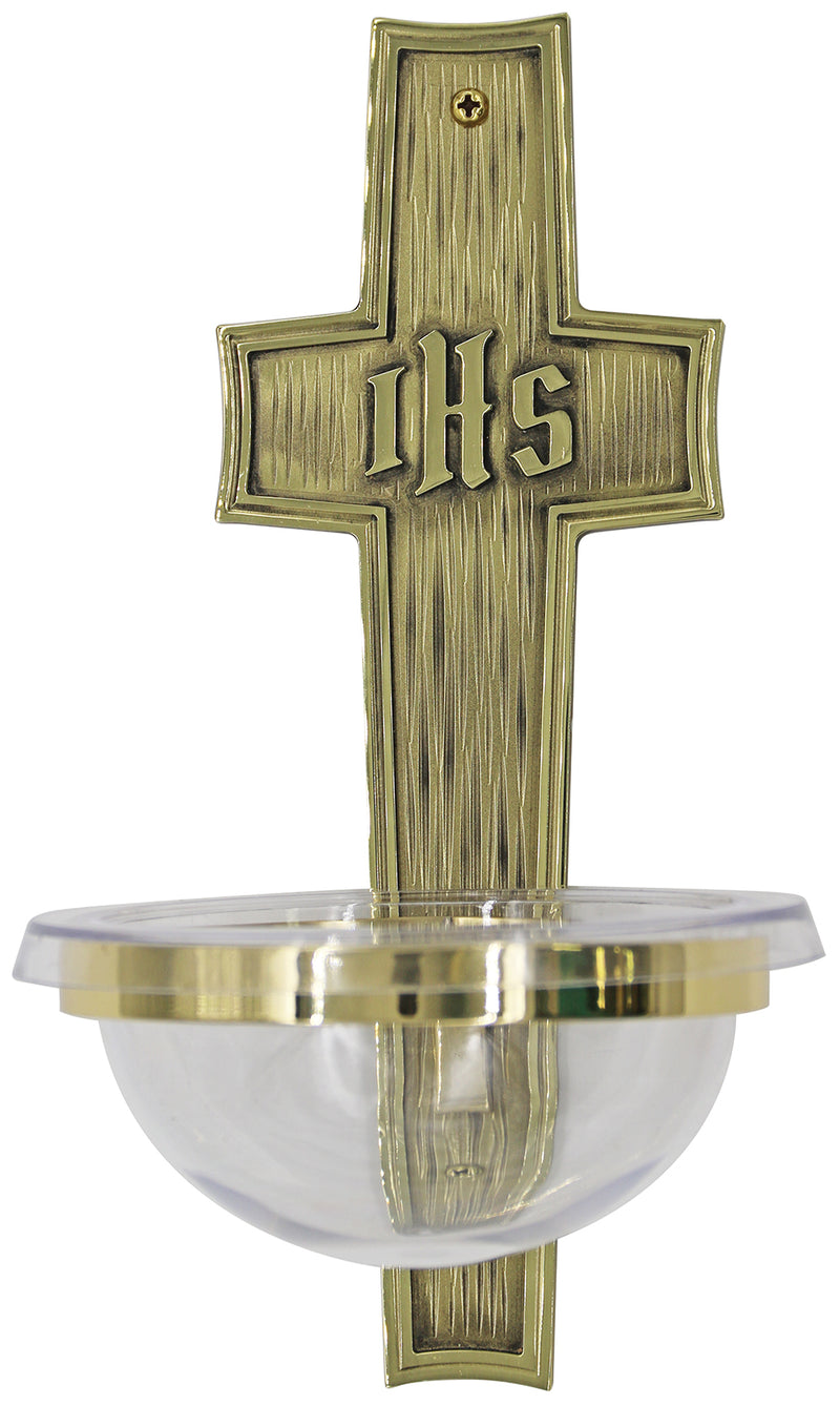 Holy Water Font, Solid Brass with Acrylic Bowl, 3-3/4" x 10" Back Plate | Koley's Inc.