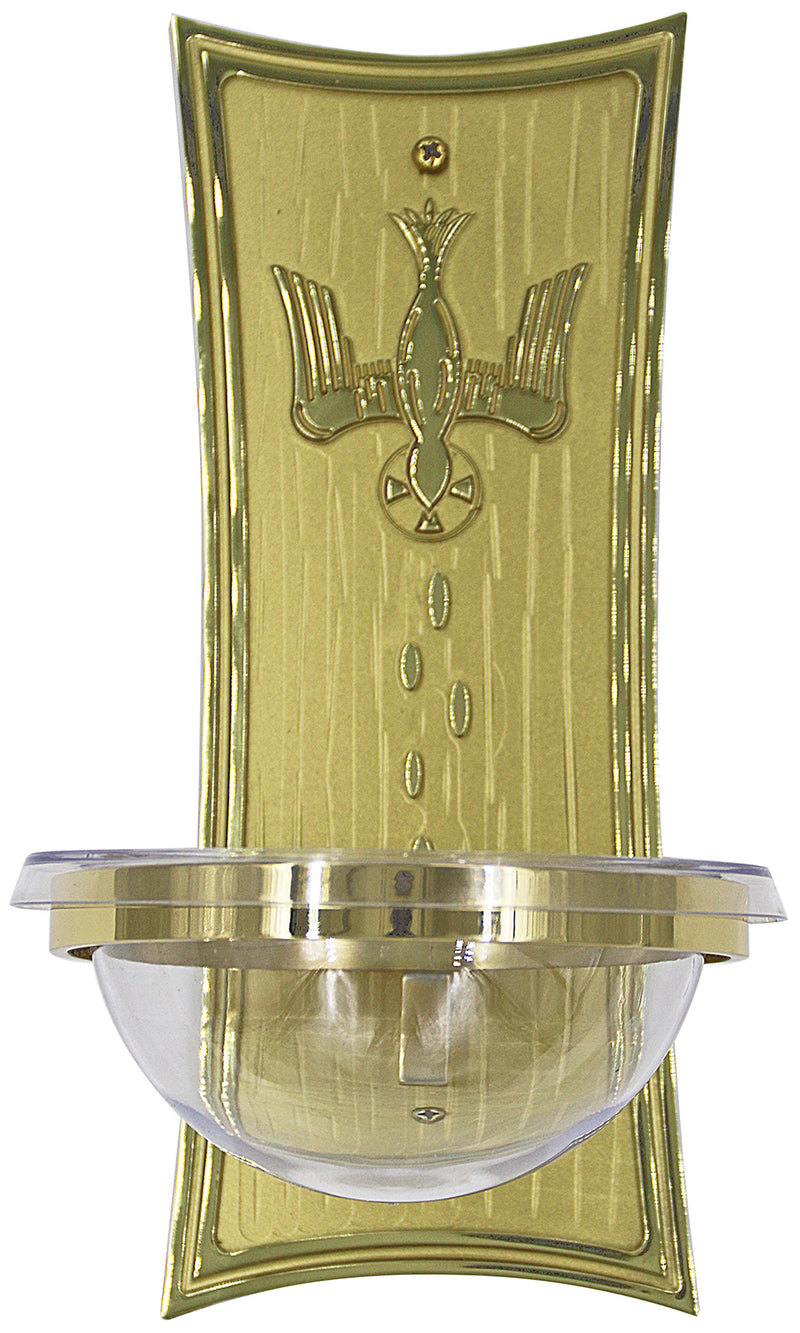 Holy Water Font, Solid Brass with Acrylic Bowl, 4" x 10" Back Plate | Koley's Inc.