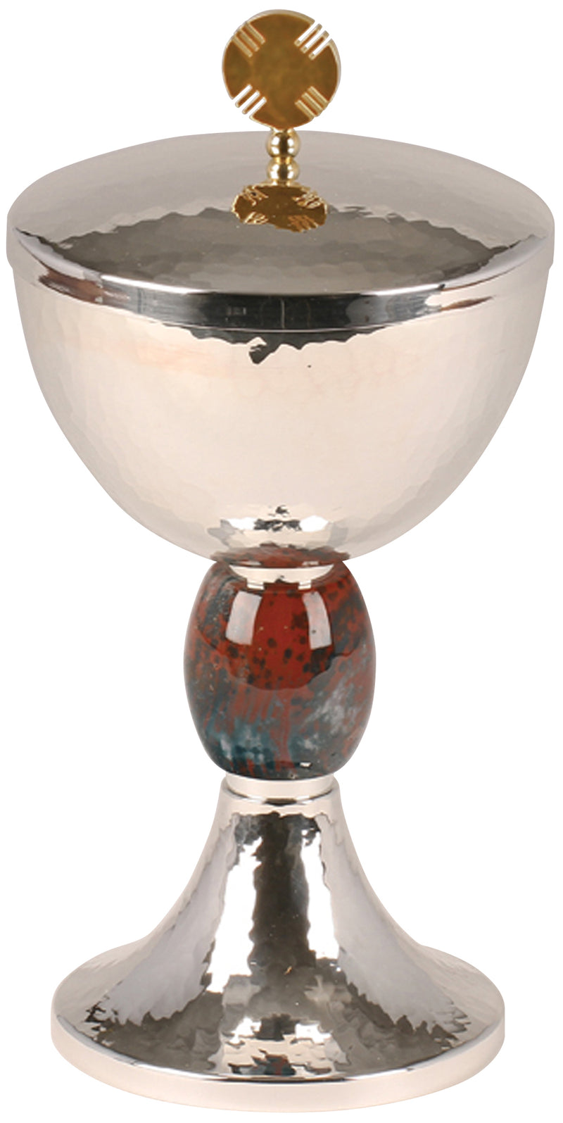 Ciborium with Bloodstone Node and Hammered Finish | Silver Plated | Koley's Inc.