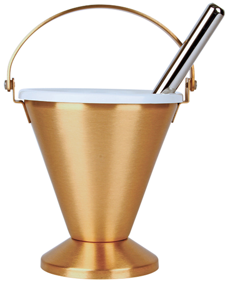 Satin Bronze Conical Holy Water Pot with Sprinkler and Liner | Koleys Inc.