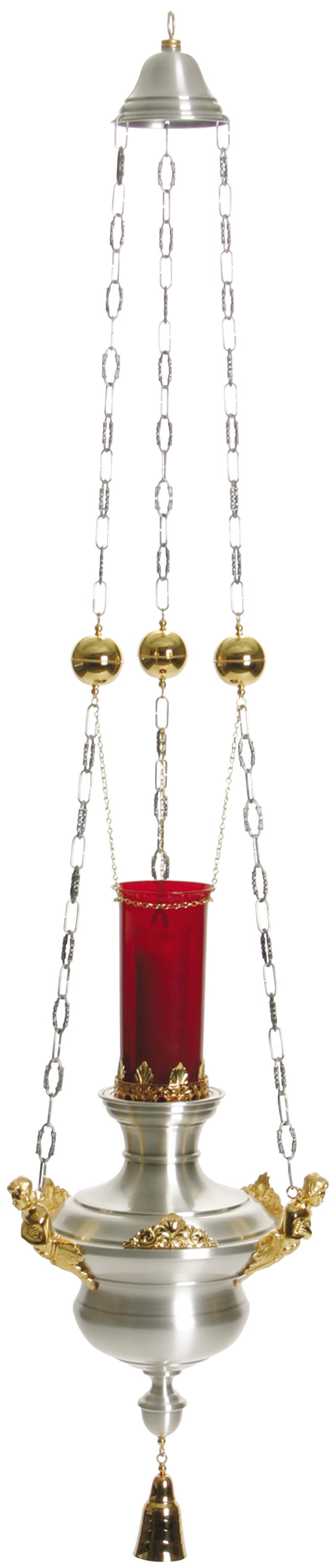 Hanging Sanctuary Lamp | Antique Silver with 24K Gold Trim | 67" H | K-297 | Koley's Inc.