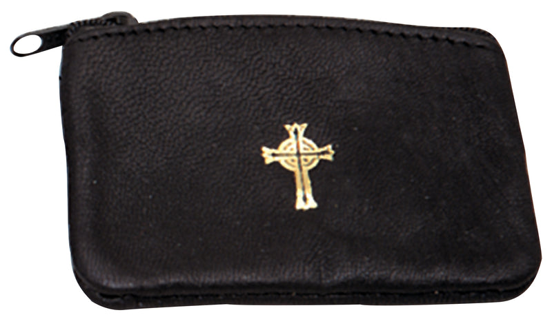 Zipper Rosary Case and Pyx Case, Black with Gold Celtic Cross, 4-1/4" x 3" | Koley's Inc.