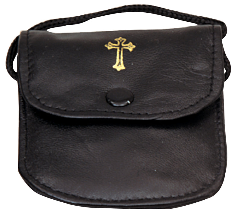 Pyx Burse, Genuine Leather with Gold Cross and Neck Cord, Fits 2" Pyx | Koley's Inc.