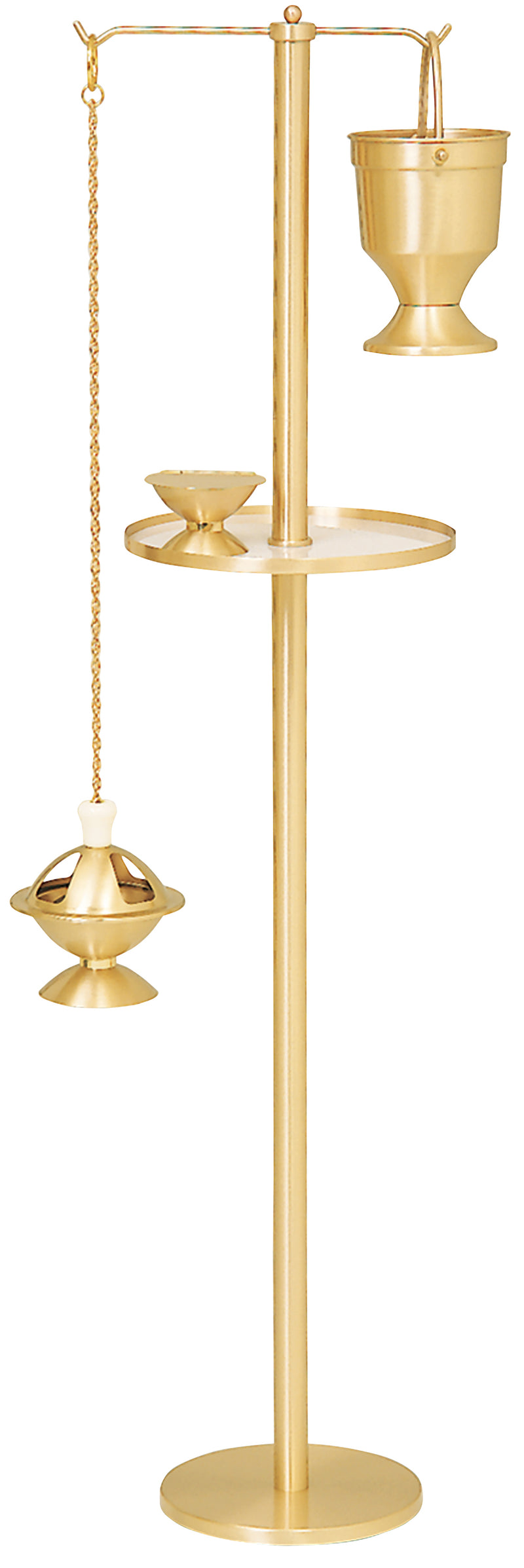 Satin Brass Funeral Censer Stand with Tray, Large Base | Koley's Inc.