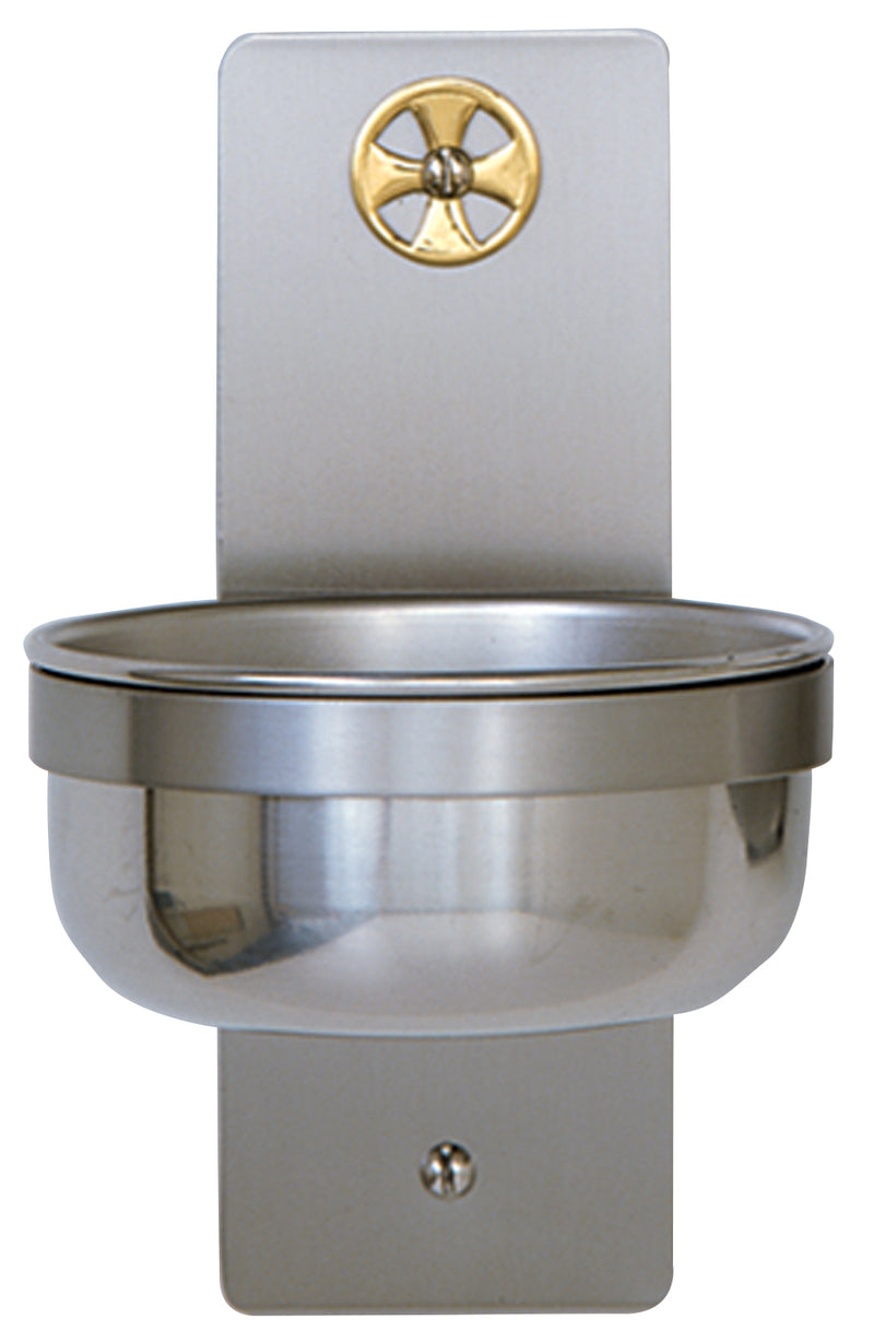 Holy Water Font, Stainless Steel with Solid Brass Cross, 2-1/2" x 7" Back Plate, 4-1/4" Bowl | Koley's Inc.
