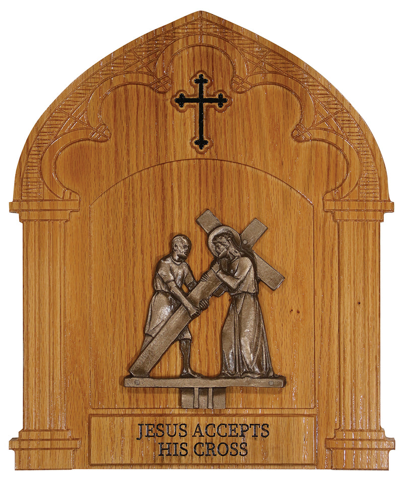 Cold Cast Bronze Stations of the Cross on Oak Plaques - Bronze | Koley's Inc.
