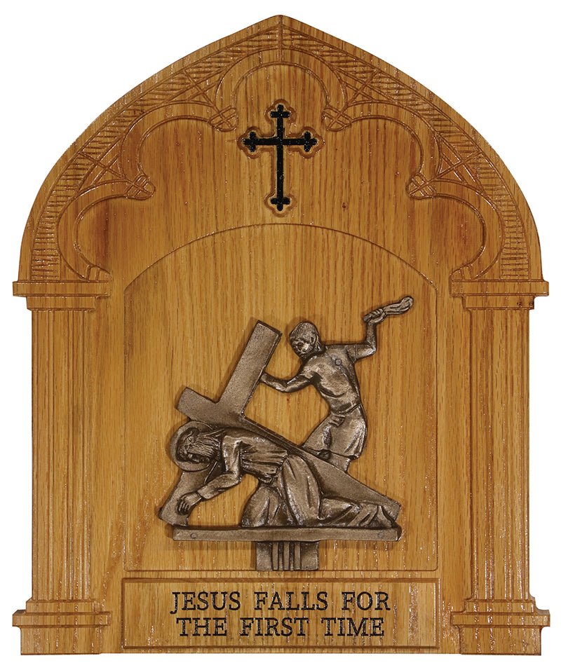 Cold Cast Bronze Stations of the Cross on Oak Plaques - Bronze | Koley's Inc.