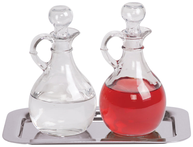 Glass Cruet Set with Polished Stainless Steel Tray | Koley's Inc.