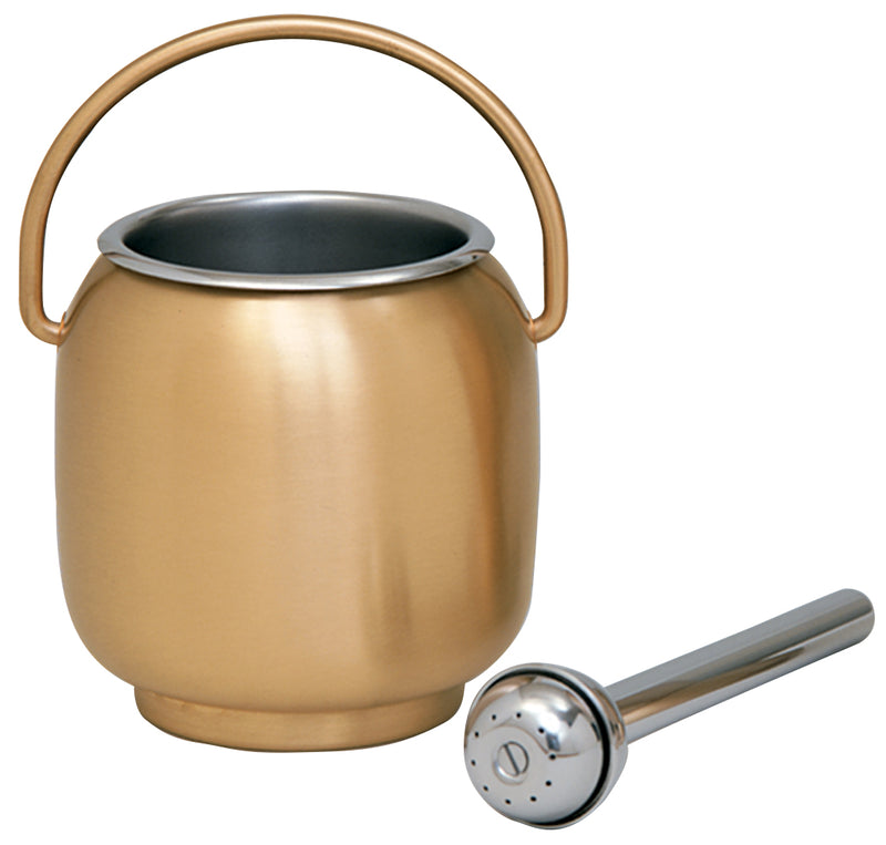 Holy Water Pot with Sprinkler and Liner, Bronze Satin Finish, 6-1/4" | Koley's Inc.