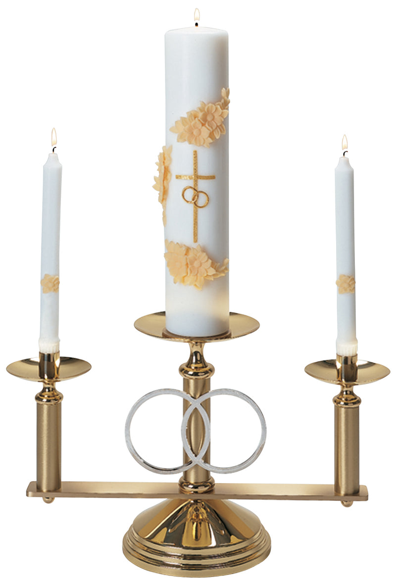 Solid Brass Wedding Candelabra with Silver Plated Rings | 3-Candle Unity Set | Koley's Inc.