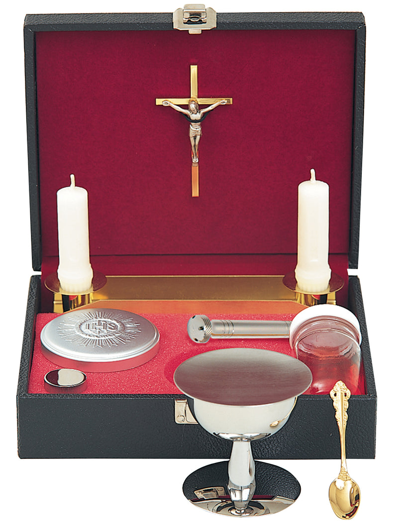 Pastoral Set | Stainless Steel Chalice, Paten, Oil Stock, Sprinkler, Host Box and Crucifix | K-55 | Koley's Inc.