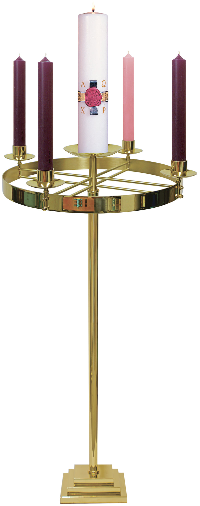 Polished Brass Advent Wreath Stand | 48" H, 21" Ring | K-552 | Koley's Inc.