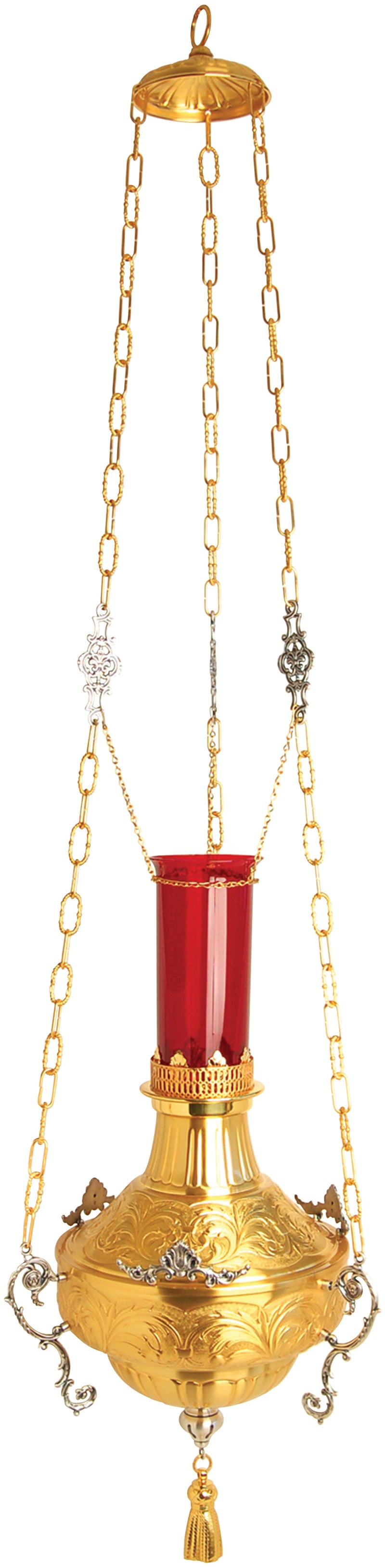 Hanging Sanctuary Lamp | 24K Gold Plate with Oxidized Silver Accents | 60" H | K-585 | Koley's Inc.