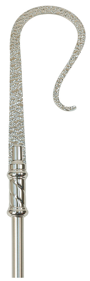 Silver Plated Bishop's Crozier with Textured Crook and Polished Nodes, 71" | Koley's Inc.