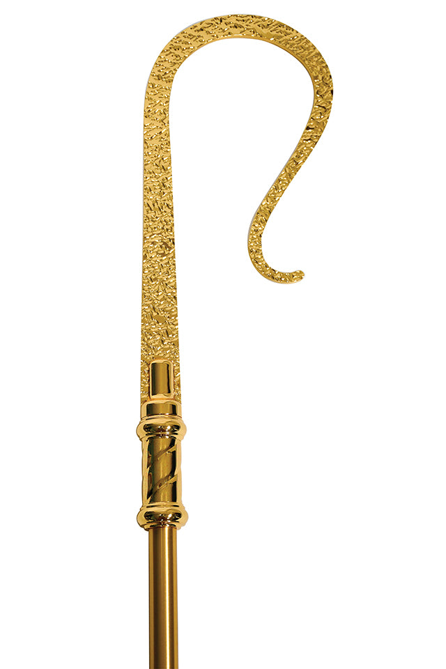24k Gold Plated Bishop's Crozier with Textured Crook and Polished Nodes, 71" | Koley's Inc.