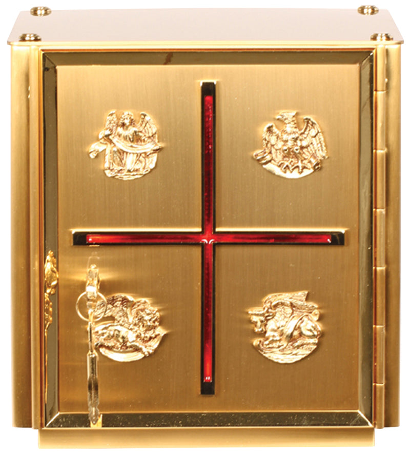 Two-Tone 24K Gold-Plated Tabernacle | Four Evangelists & Red Inlay Cross