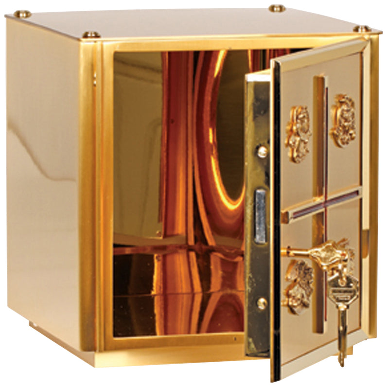 Two-Tone 24K Gold-Plated Tabernacle | Four Evangelists & Red Inlay Cross