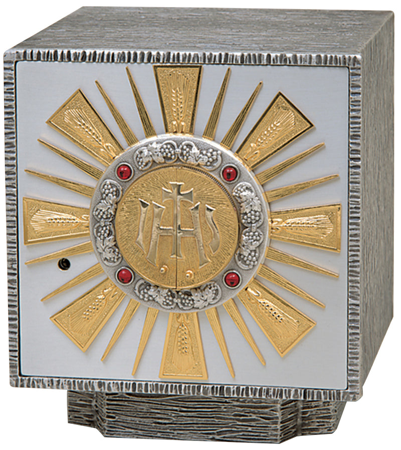 Oxidized Silver Tabernacle with Gold Rays, IHS Medallion & Ruby Stones | Koley's Inc.