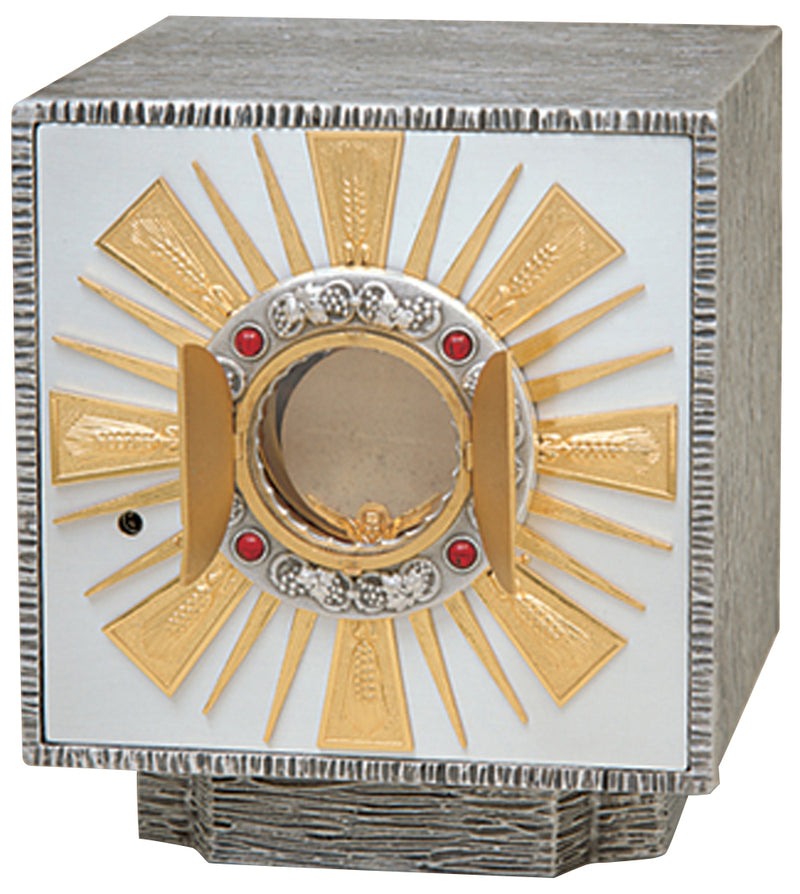 Oxidized Silver Tabernacle with Gold Rays, IHS Medallion & Ruby Stones | Koley's Inc.