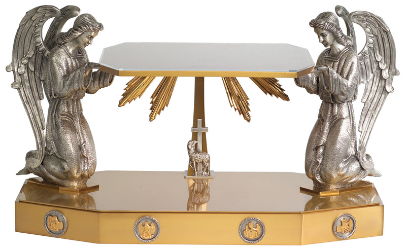 Gold Plated Thabor with Large Antique Silver Angels | 26" W x 14" H | K-673 | Koley's Inc.