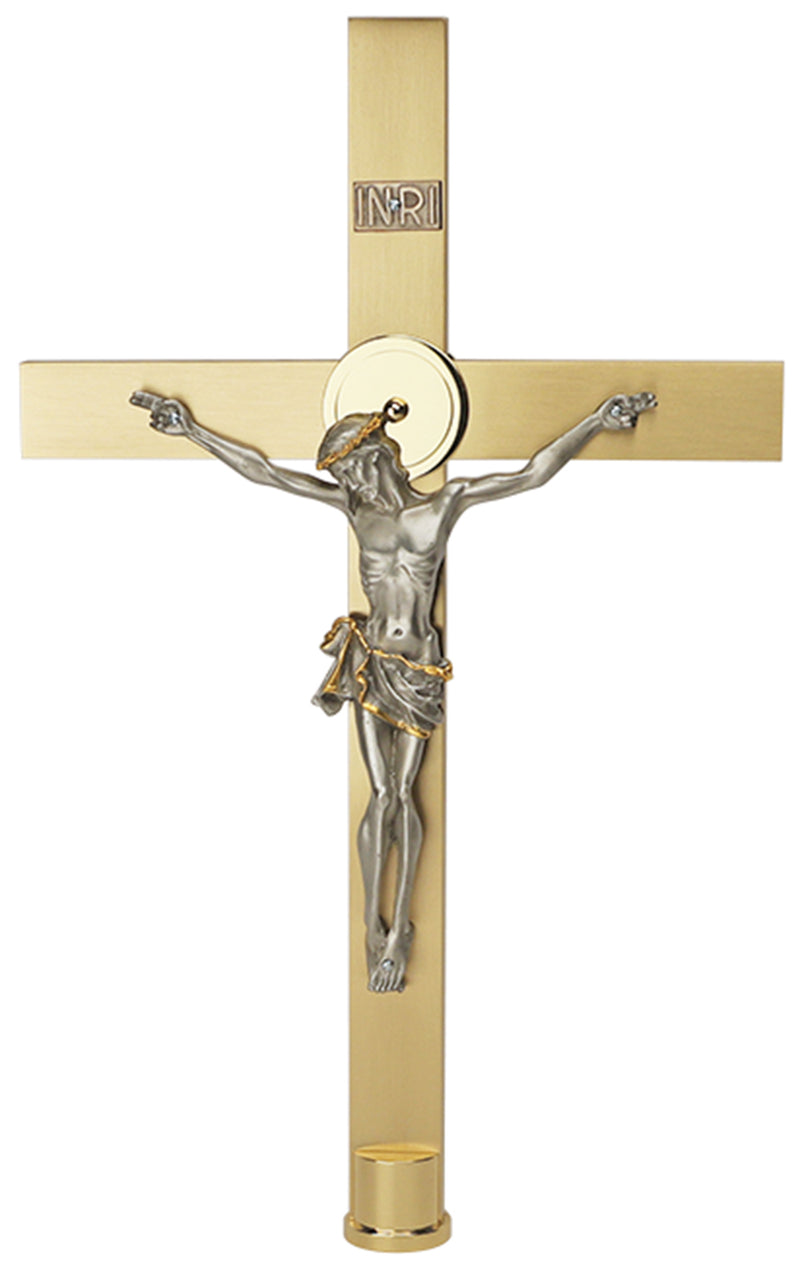 Satin Brass Processional Crucifix with 10" Corpus | Koley's Inc.