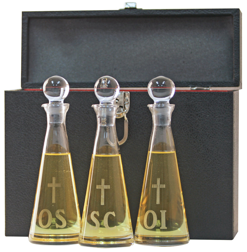 Holy Oil Cruet Set, Hand-Cut Crystal, Set of 3, 6 oz. | Koley's Inc.