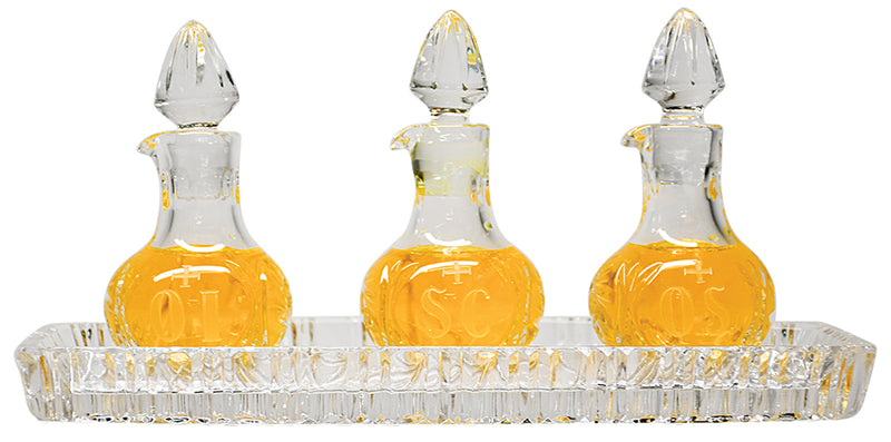 Holy Oil Cruet Set, Hand-Cut Crystal, Compact, Set of 3, 2 oz. | Koley's Inc.