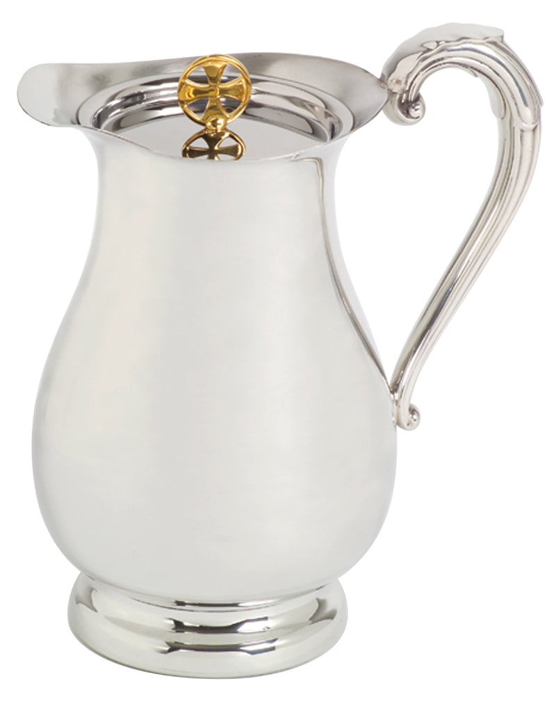 Pewter Flagon 8.5 inch 38 oz Bright Finish Gold Plated Cross Lid | Koley's Inc.