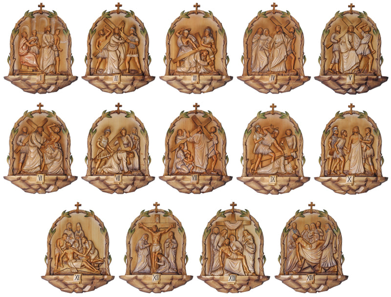 Baroque-Style Hand-Carved Olive Wood Stations of the Cross | Koley's Inc.