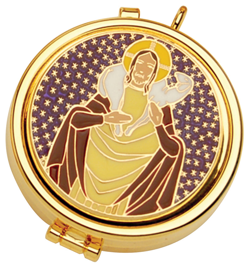 Pyx, 24K Gold Plated with Enameled Good Shepherd Emblem, 7-Host | Koley's Inc.