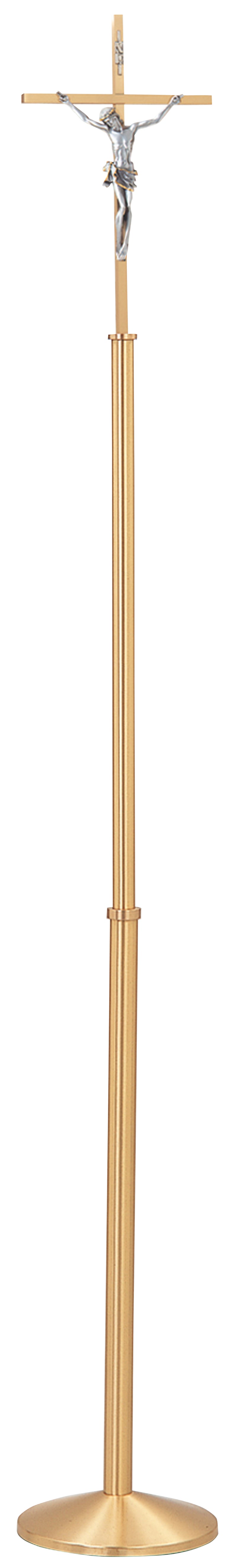 Satin Brass Processional Crucifix with Upgradeable Base | Koley's Inc.